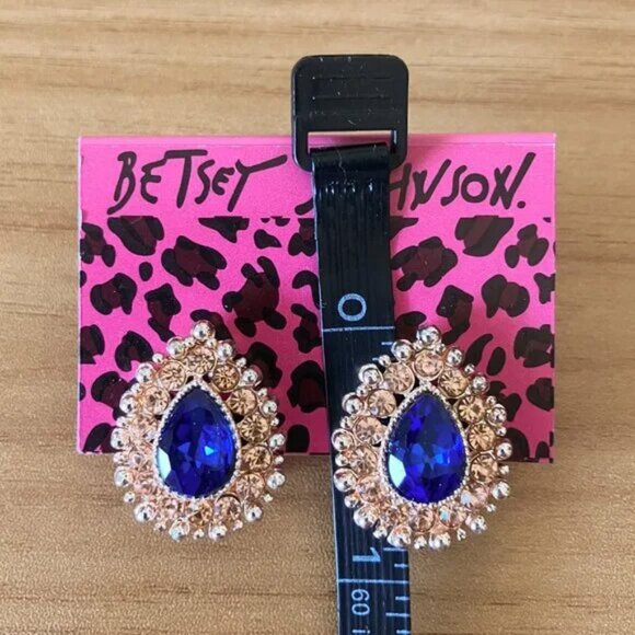 Betsey Johnson Blue/Gold Pear Shaped Earrings - Picture 3 of 3